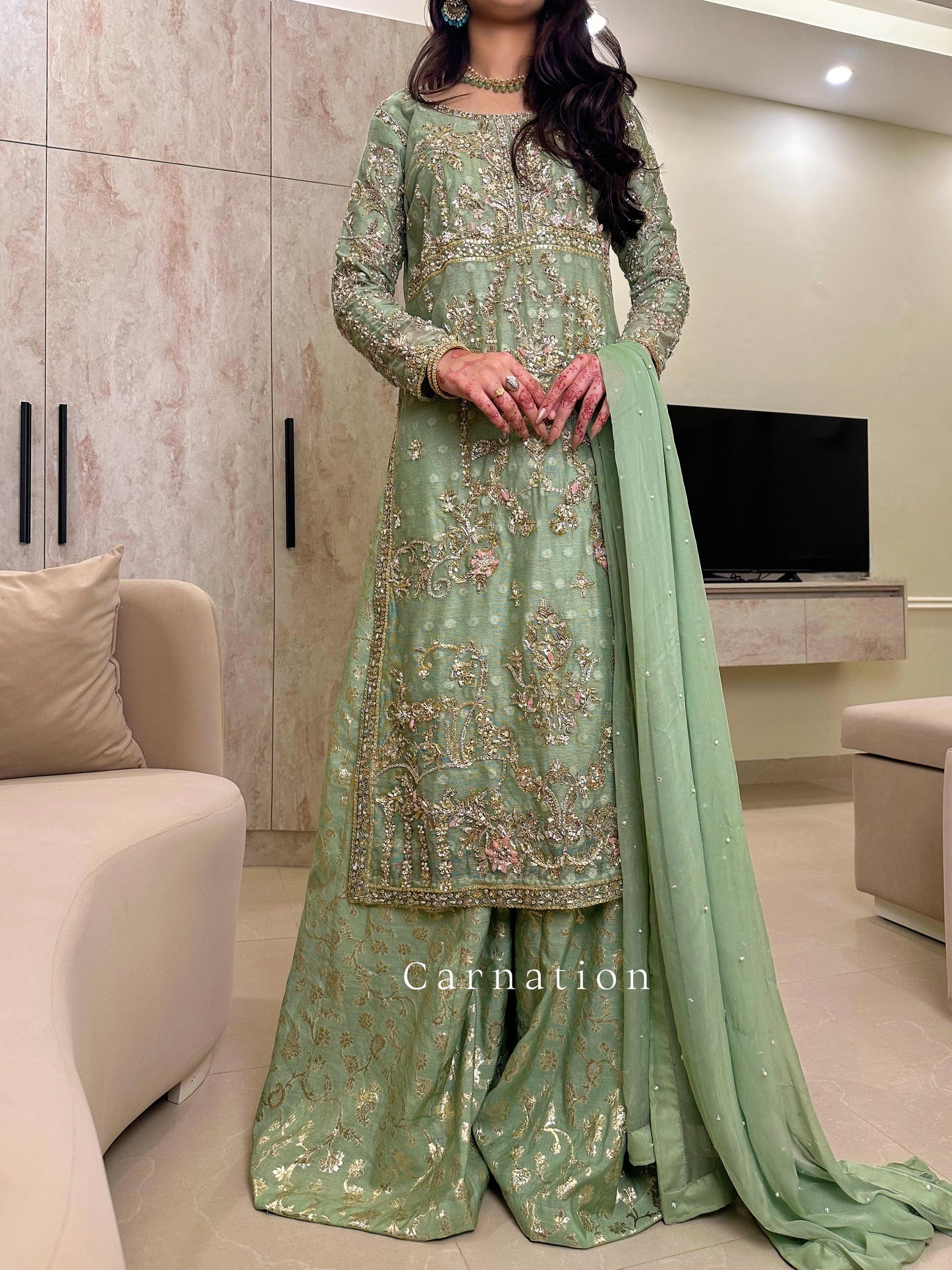 Pistachio green sharara suit